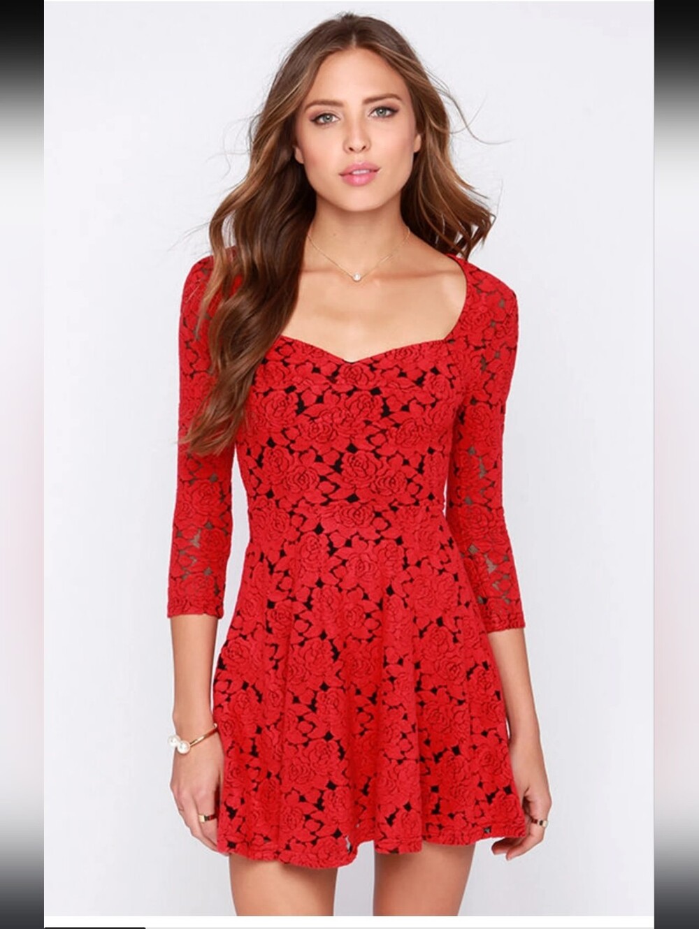 Mink Pink Little Red Roses Jacquard Dress